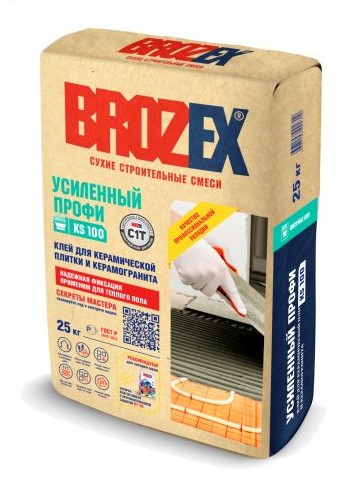 Клей BROZEX KS 100 УСИЛЕННЫЙ ПРОФИ для керамической плитки и керамогранита 25 кг (48 шт/пал)